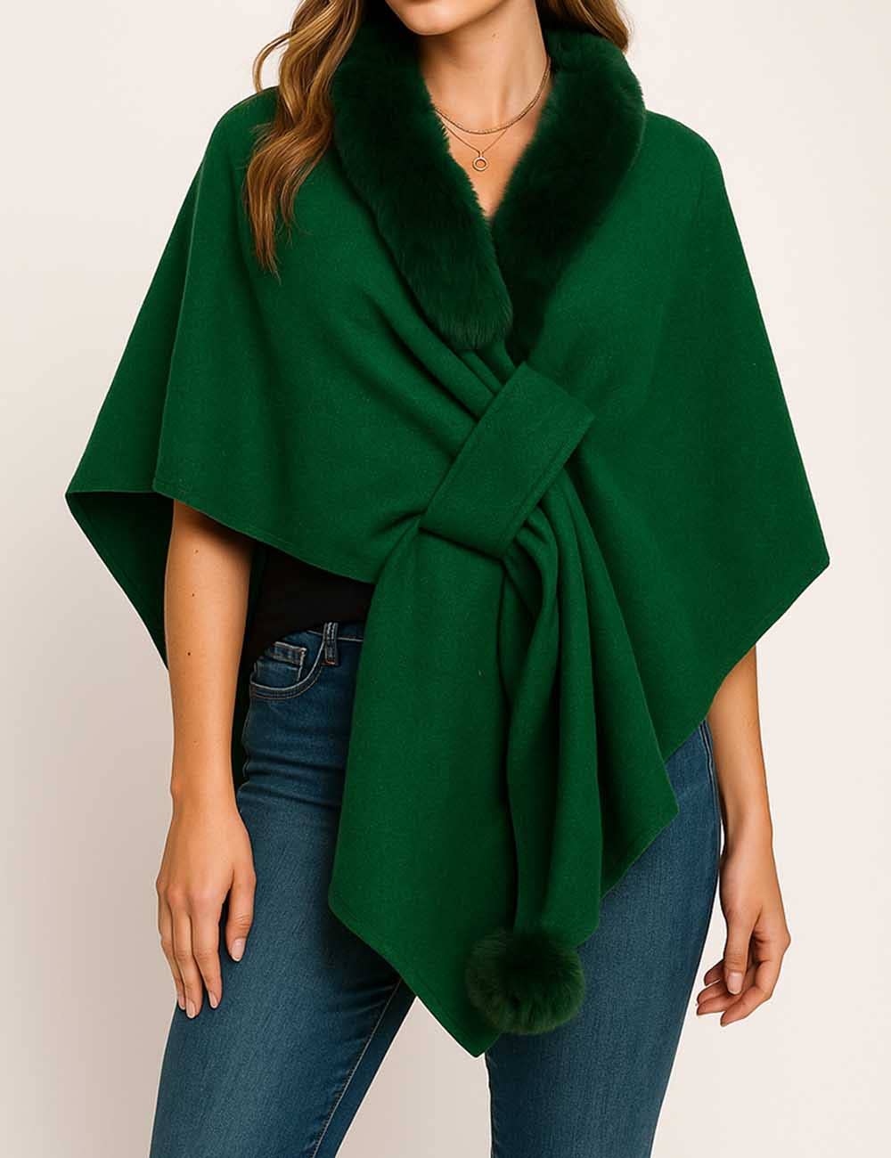 Sweetkama - Wholesale Cape - Women's - Ladies Faux Fur Collar Wool Blend Cape Cardigan Coat5