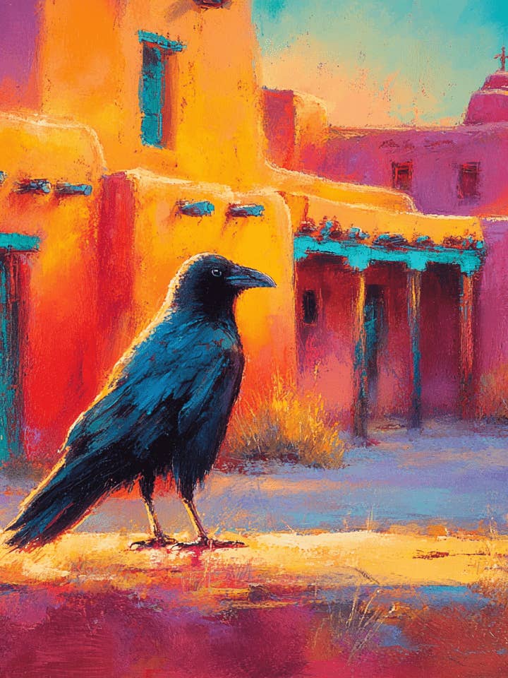 Impressionist Sonoran Desert Raven Southwestern Landscape Art Print - 8"x10" Artwork for 11"x14" Frame for wholesale by Mowbi