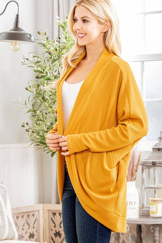 HEIMISH - Wholesale Cardigan - Women's - SJ1107-11 WAFFLE SOLID HIGH LOW OPEN CARDIGAN7