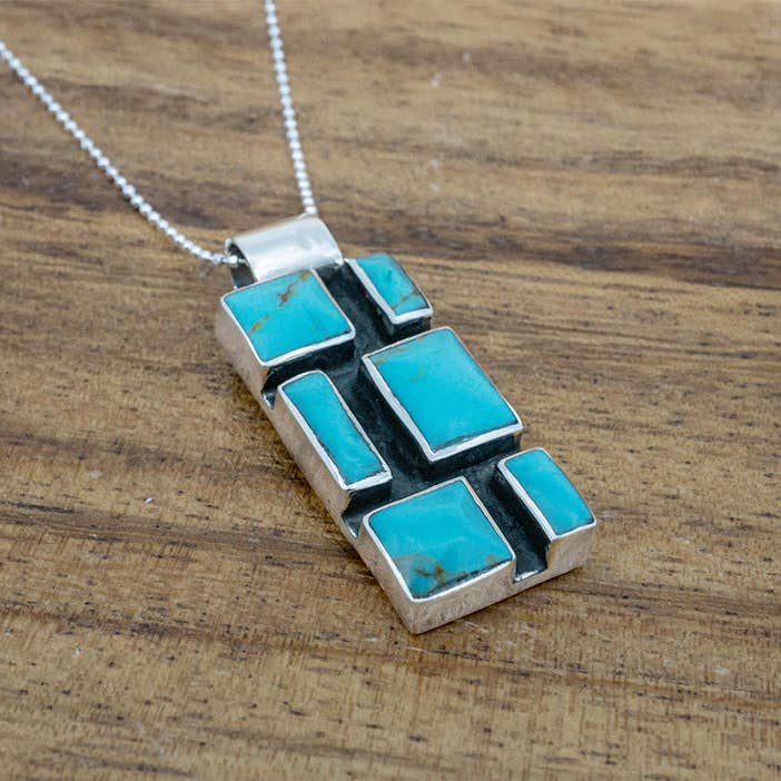 Medium Rectangle Mosaic Pendant, Light Turquoise for wholesale on Faire