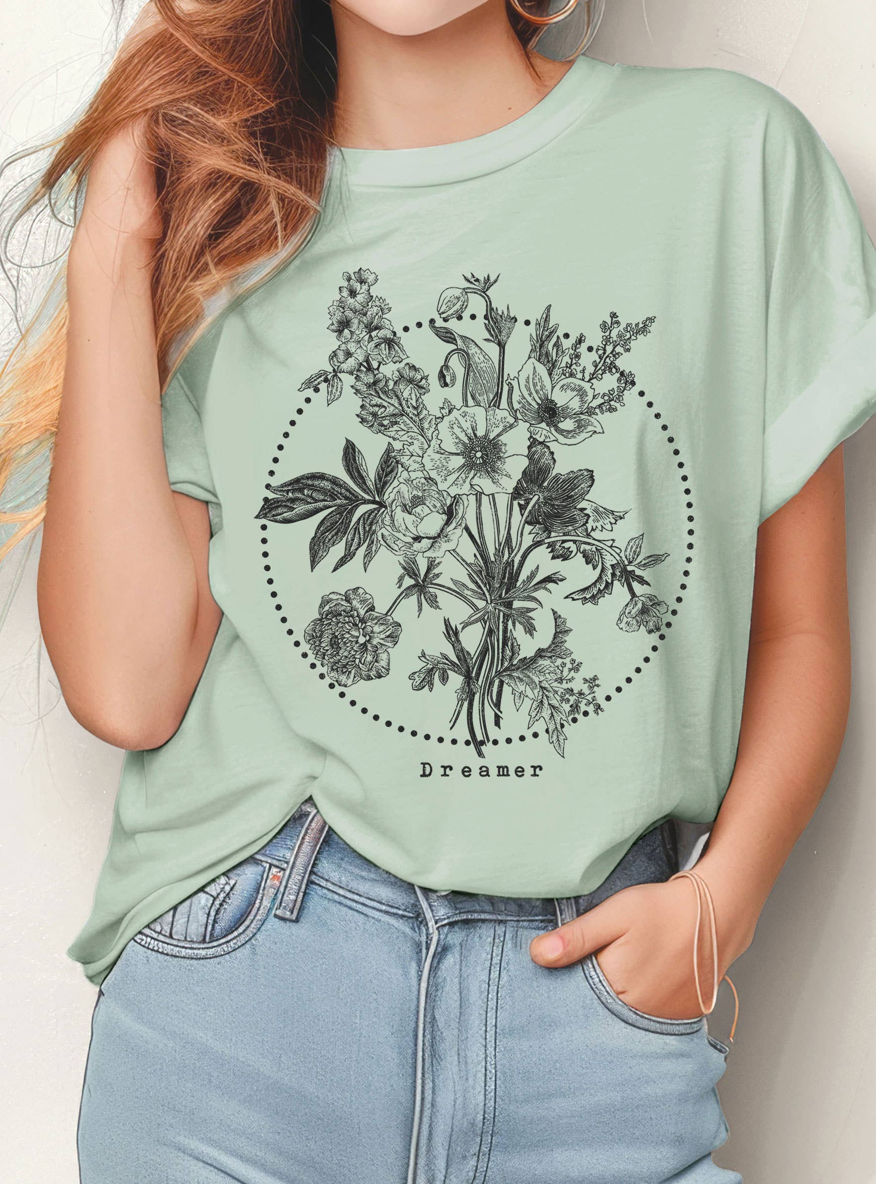 Rustee Clothing – Großhandel T-Shirt mit Siebdruck – Damen – DREAMER FLOWER GRAFIK T-SHIRTS6