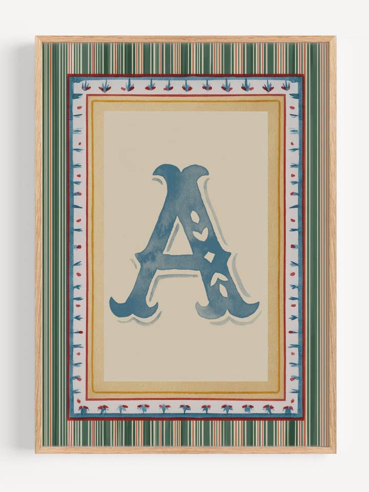 Personalised Initial Vintage Nursery Print I153 for wholesale by Peardrop Prints