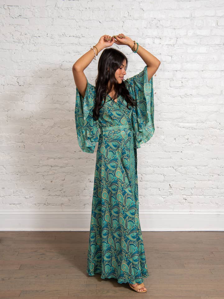 Baizaar - Vendita all'ingrosso Vestito - Donna - Abito a portafoglio con maniche svolazzanti Sari L/XL2