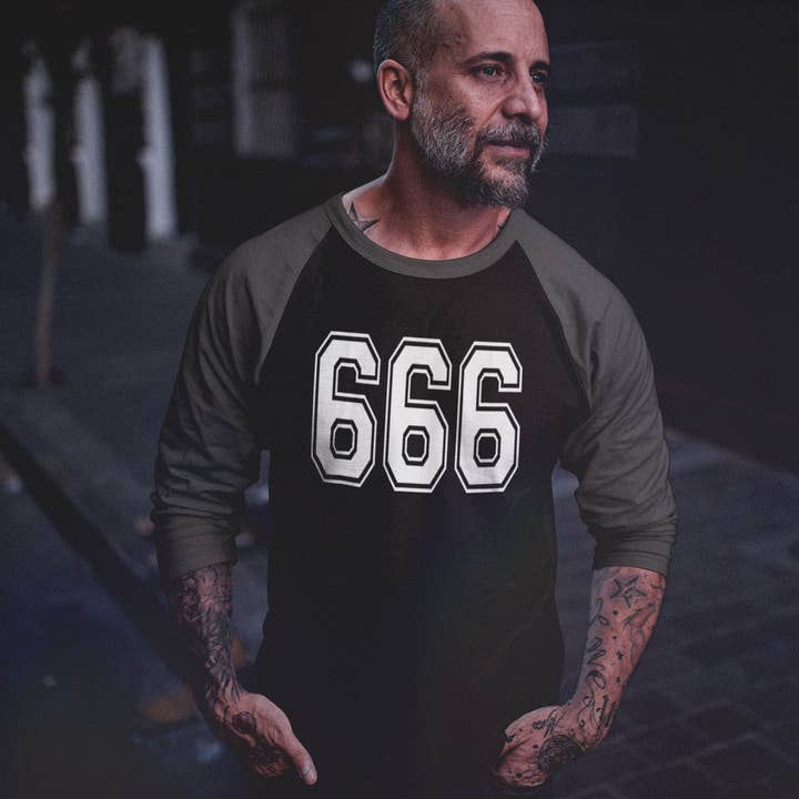 Blaspheme Boutique - Wholesale Screen Printed T-Shirt - Men's - 666 Raglan 3/4 Sleeve Shirt3