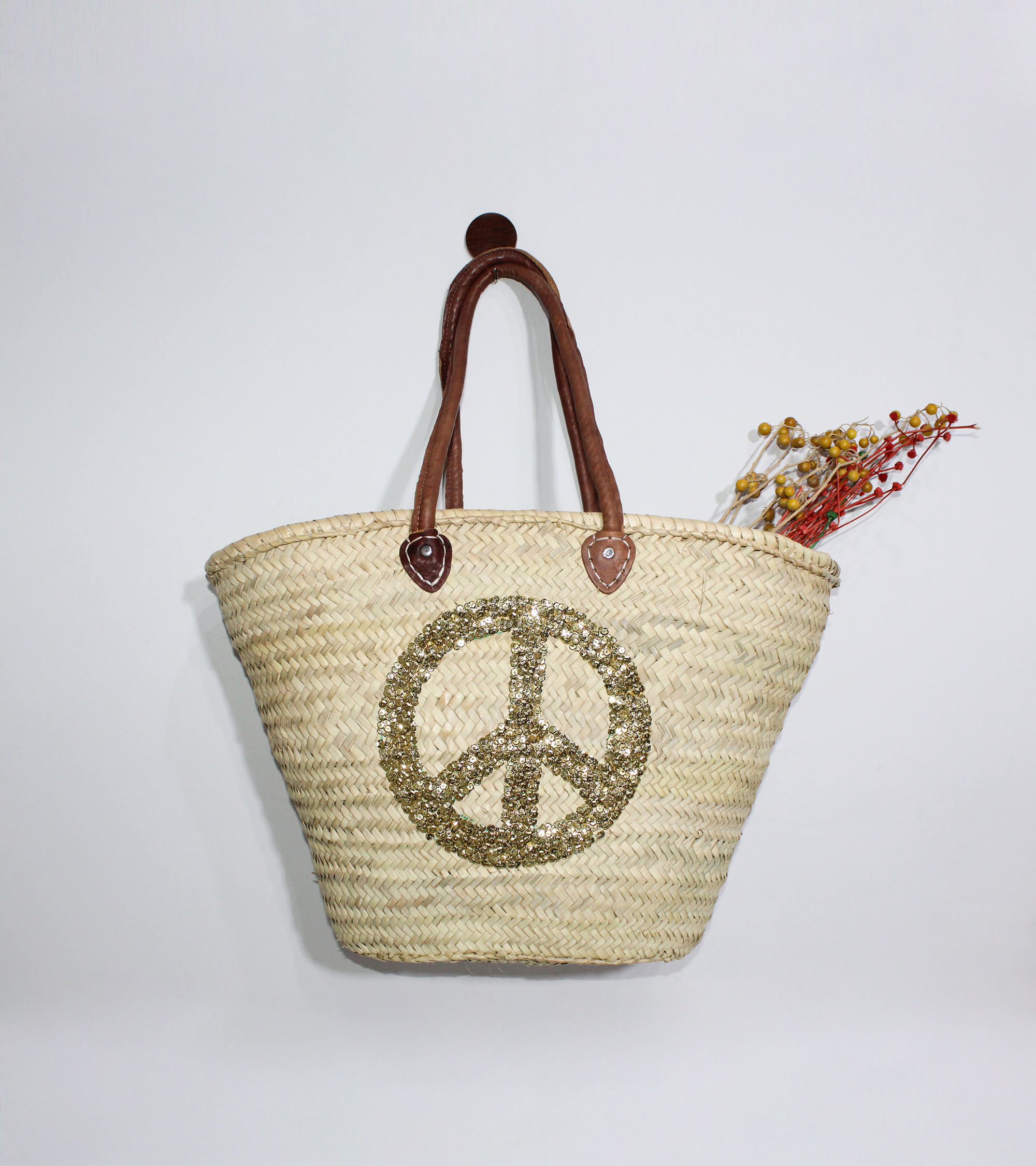 Melecraft - Vendita all'ingrosso Borsa da spiaggia - Borsa di paglia con segno di pace, cesta francese da mercato1