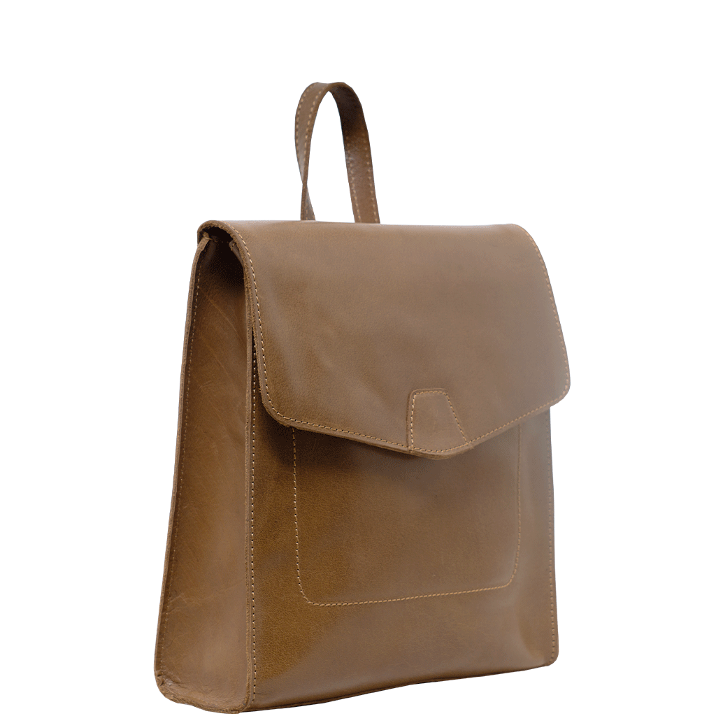 Assots London - Wholesale Backpack - Women's - 'MARGARET' Tan Natural Grain Polished Leather Flap Over Ba8