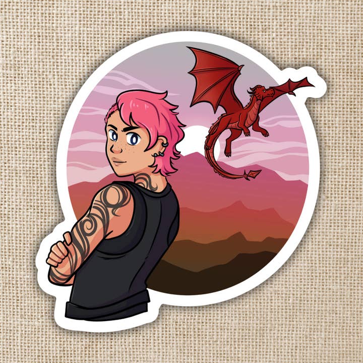 Imogen & Her Dragon Sticker | Fourth Wing for wholesale by Kingdom of Threads