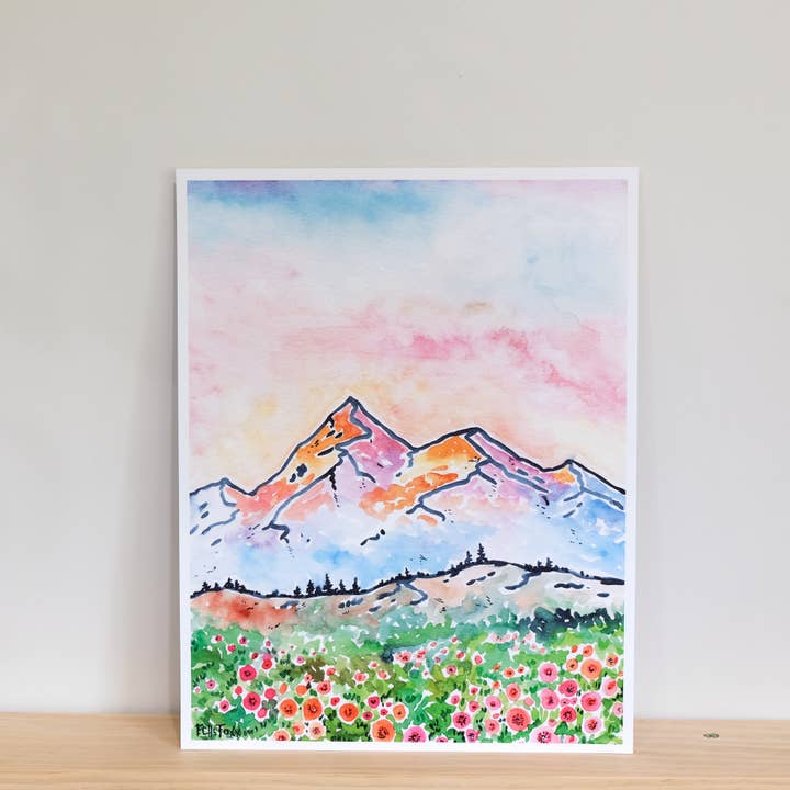 Mountain Poppy Meadow Watercolor Print for wholesale by Echo Foxx