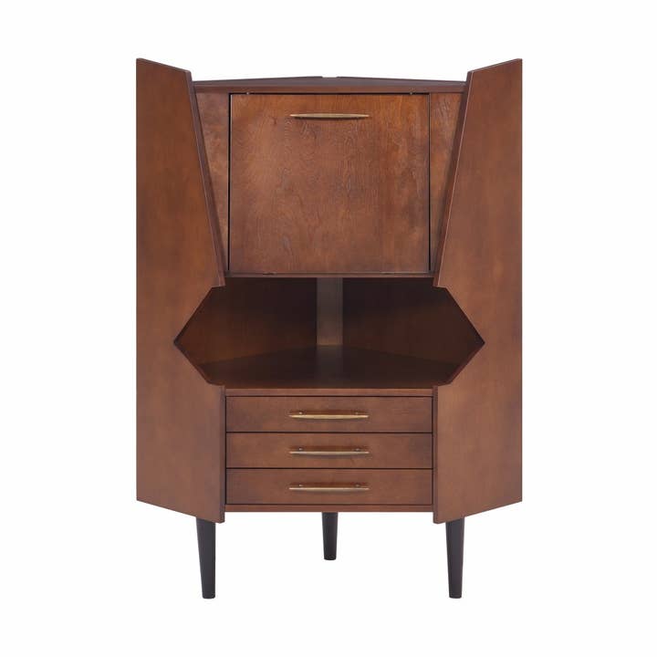 Cosmo Brun og Sort Corner Bar Cabinet for engroshandel hos HomeRoots