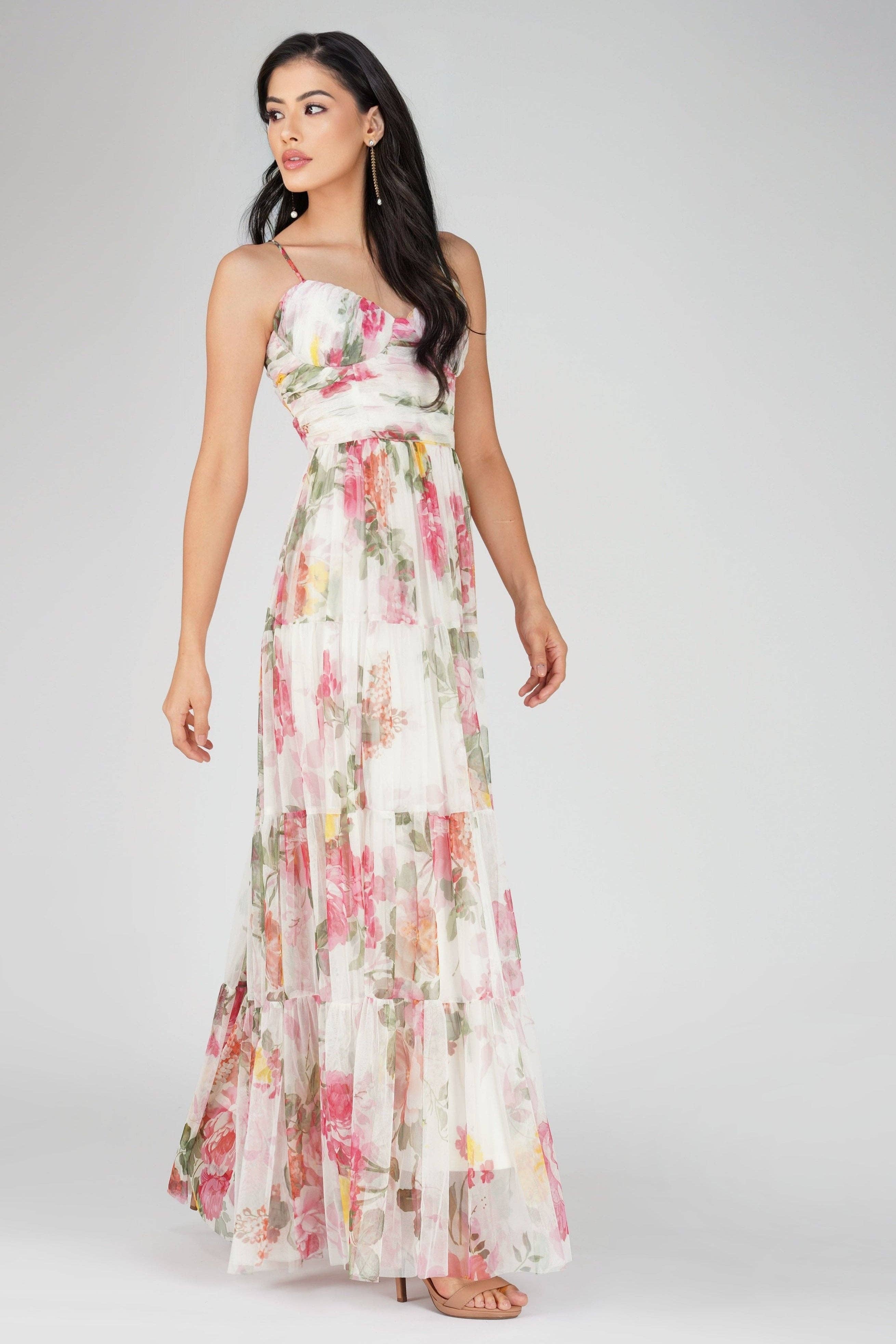 Thea Tulle Floral Maxi Dress for wholesale on Faire4