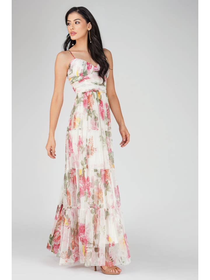 Thea Tulle Floral Maxi Dress for wholesale on Faire4