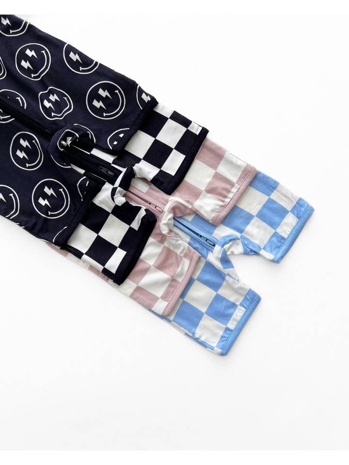 Lucky Panda Kids - Venta al por mayor Peto - Bebés - Mameluco corto de bambú para bebé | Cuadros azules8