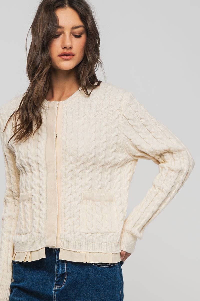 Urban Daizy - Wholesale Cardigan - Women's - Cable Knit Snap Front Ribbed Trim Long Sleeve Sweater0