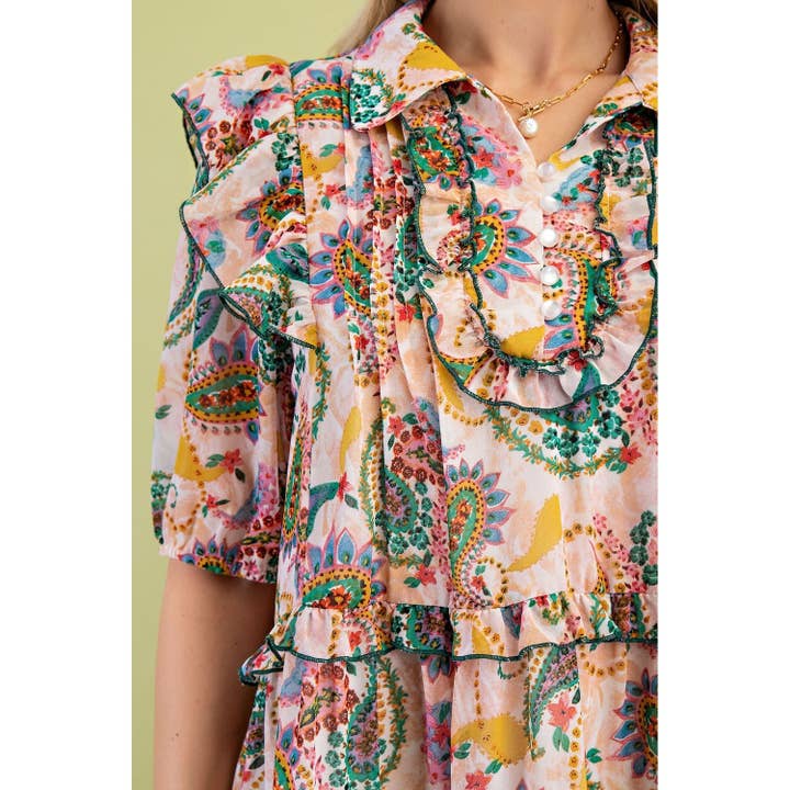 MULTI Floral Paisley Print Mini Dress for wholesale on Faire
