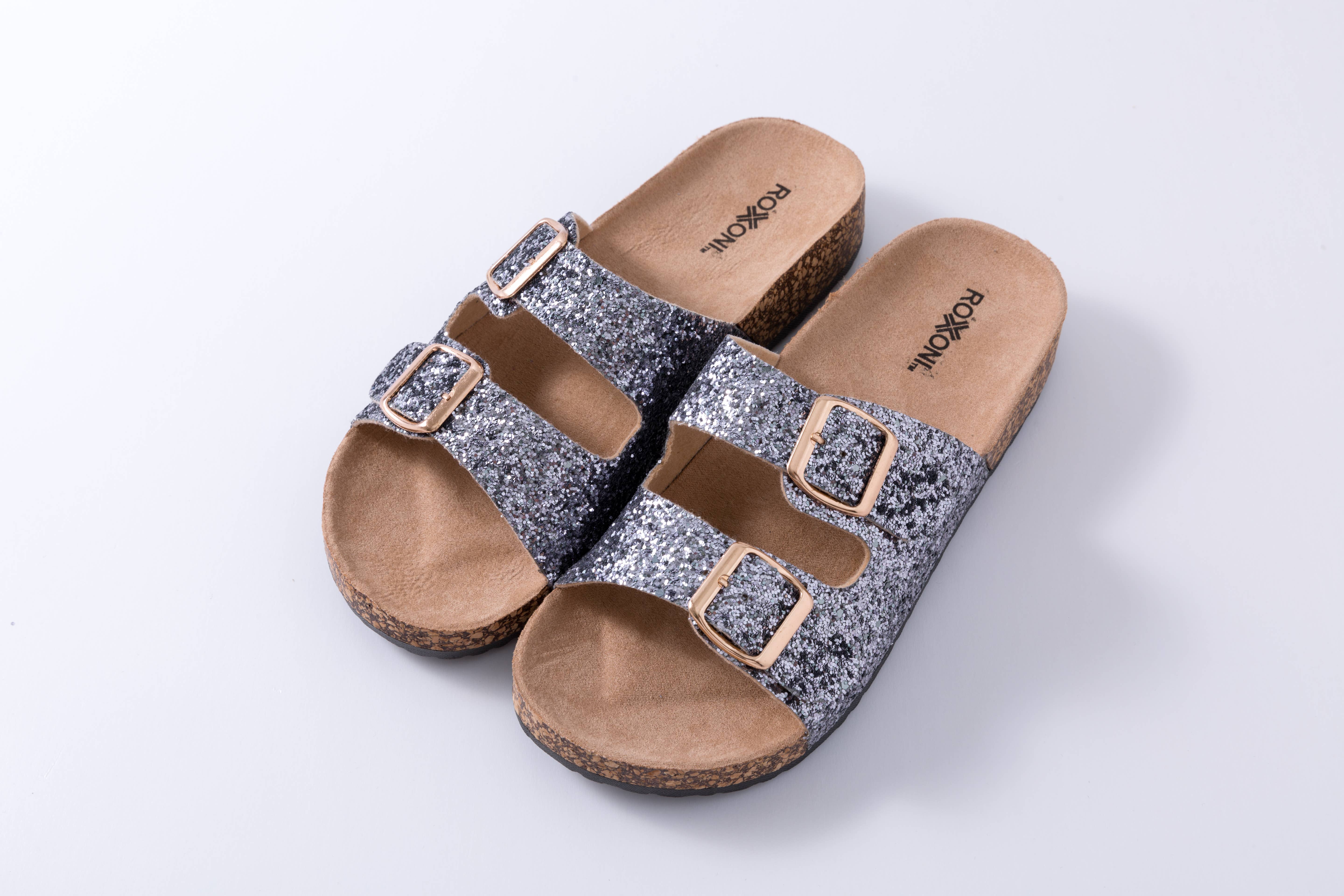 Roxoni - Vente Claquettes – femme - Sandales plates confortables à paillettes pour femmes Roxoni1