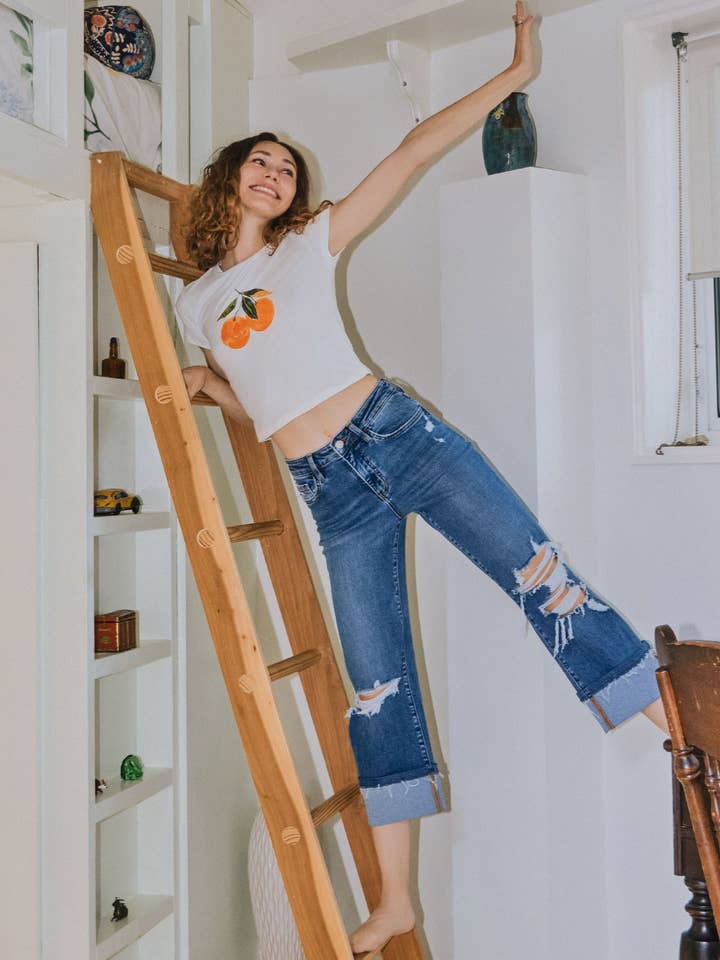 HIGH RISE CUFFED CROP WIDE JEANS V3593 for wholesale by VERVET by FLYING MONKEY