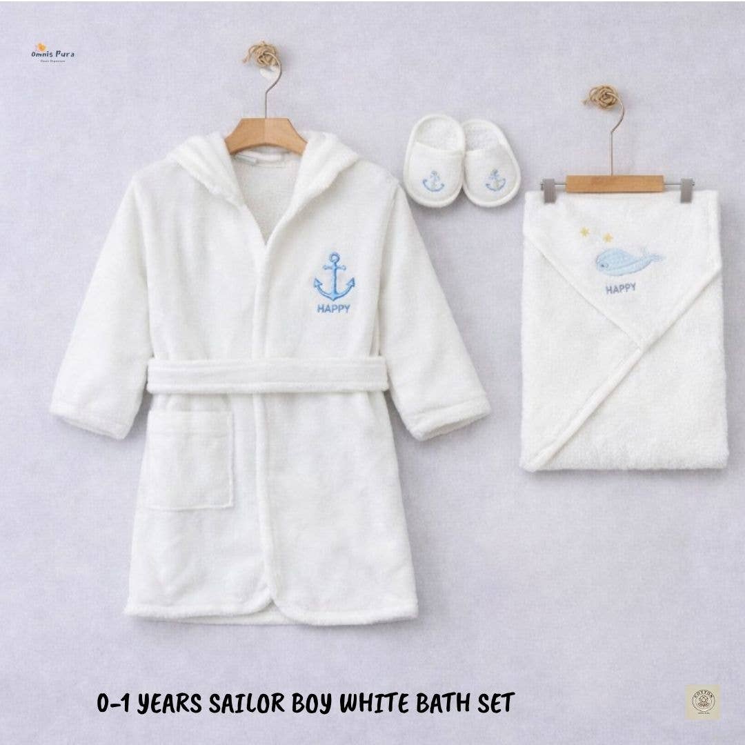 Omnis Pura – wholesale Clothing set – Baby – Sailing-Themed 3-Piece Hooded Robe Gift Set for Babies-0–12M2