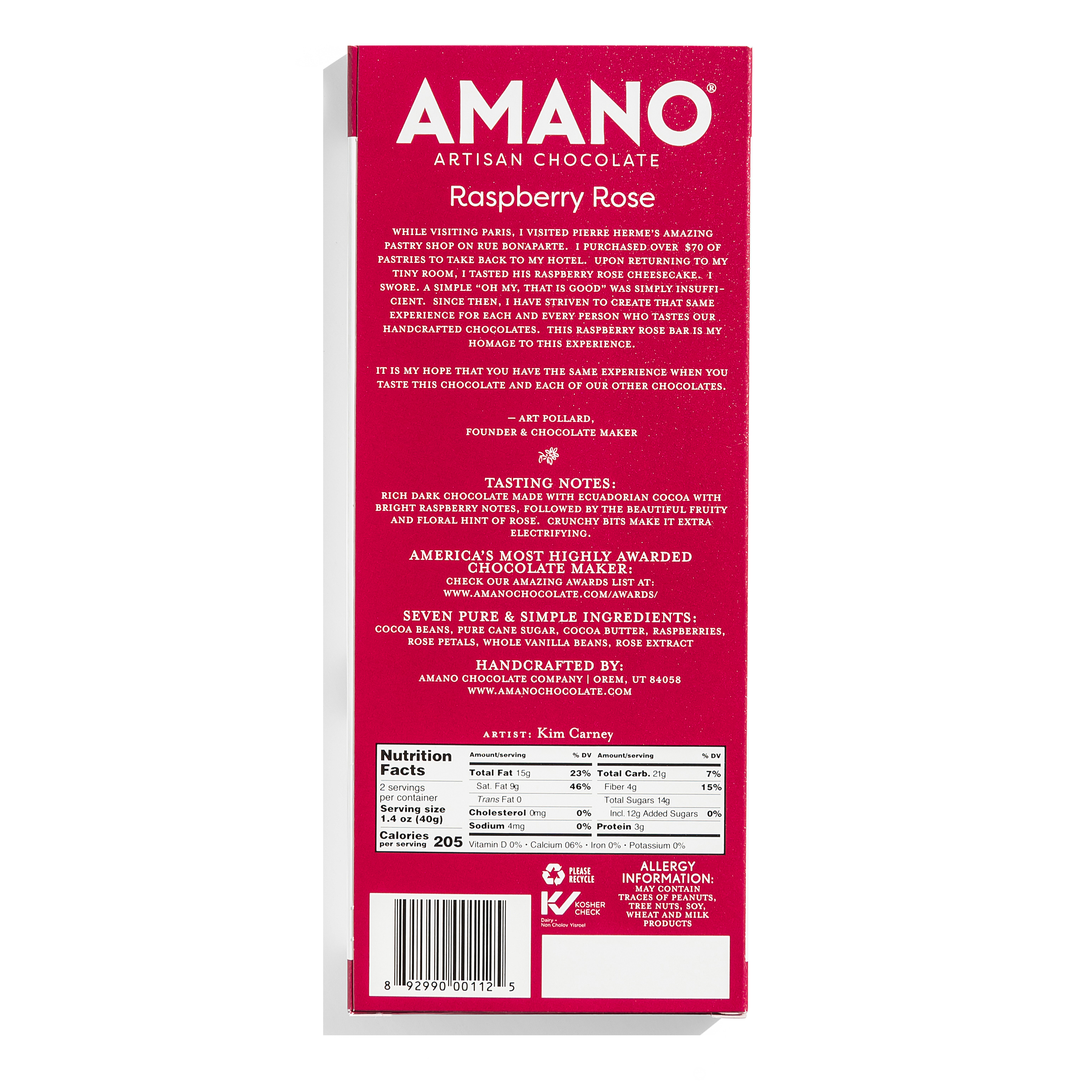 Amano Chocolate - Vente Barre chocolatée - Chocolat Framboise Rose1