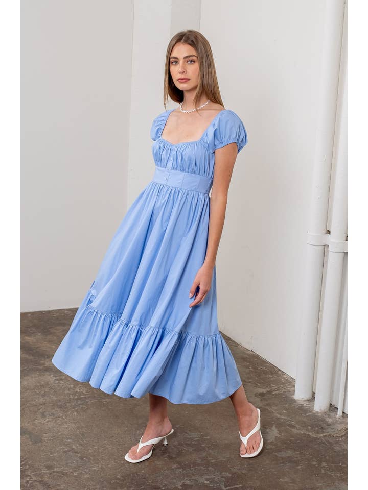 Moon River - Wholesale Dress - Women's - SQUARE NECK BUTTON DETAIL MIDI DRESS4