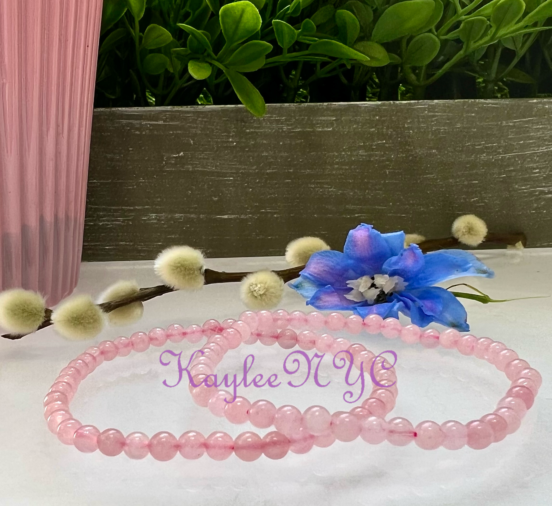 KayleeNYC - Wholesale Beaded Bracelet - Natural Rose Quartz 4mm 7.5” Crystal Stretch Bracelet2