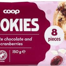 Tokkida – Engroshandel Cookie – Coop hvid chokolade tranebærkager 150g1