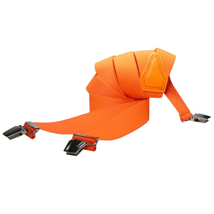 Brace Laranja Fluor 3/clips Peça traseira em couro 120cm | Feito à mão por atacado de Pierre Mouton