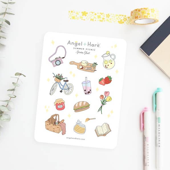 Folha de adesivos de piquenique de verão por atacado de Angel + Hare