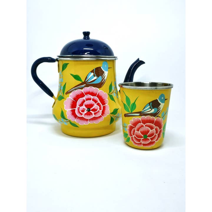 Nayda Diaries - Wholesale Tea Pot - Indian enamel teapot with yellow flower pattern1