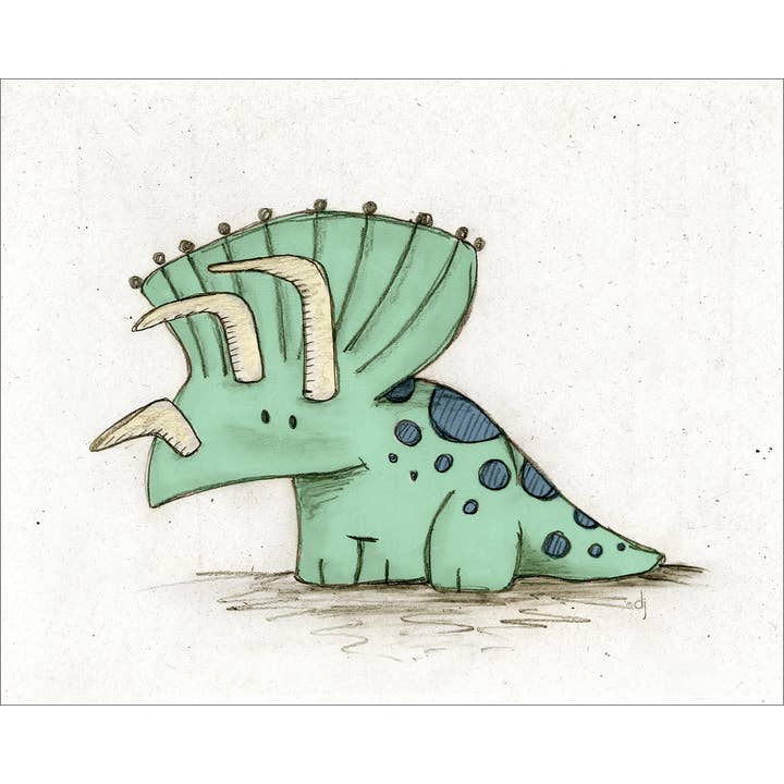 Dinosaure : Tricératops (fond blanc) pour la vente par Paper Lion Art