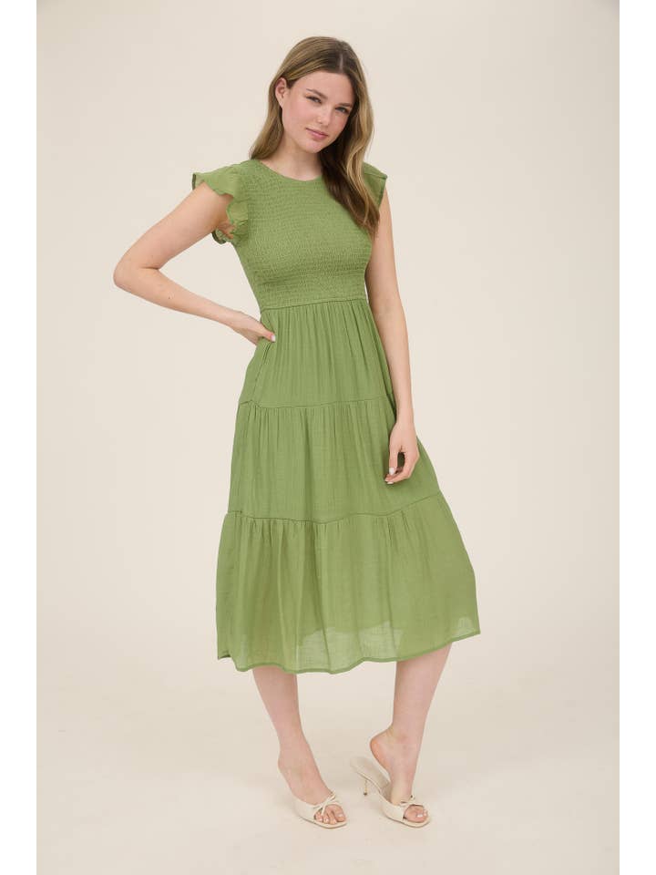 MINE – Vestido - Mulher por atacado – VESTIDO MIDI EM CAMADAS SMOCKED41