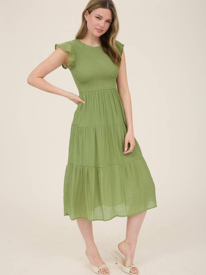 Blu Pepper - Venta al por mayor Vestido - Mujer - Vestido midi con volantes y cuerpo fruncido11