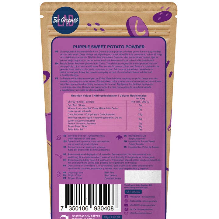 THE ORGANIC LAB - Wholesale Protein/Superfood Powder - Purple Sweet Potato - 70g (1 CASE 10 PIECES )1