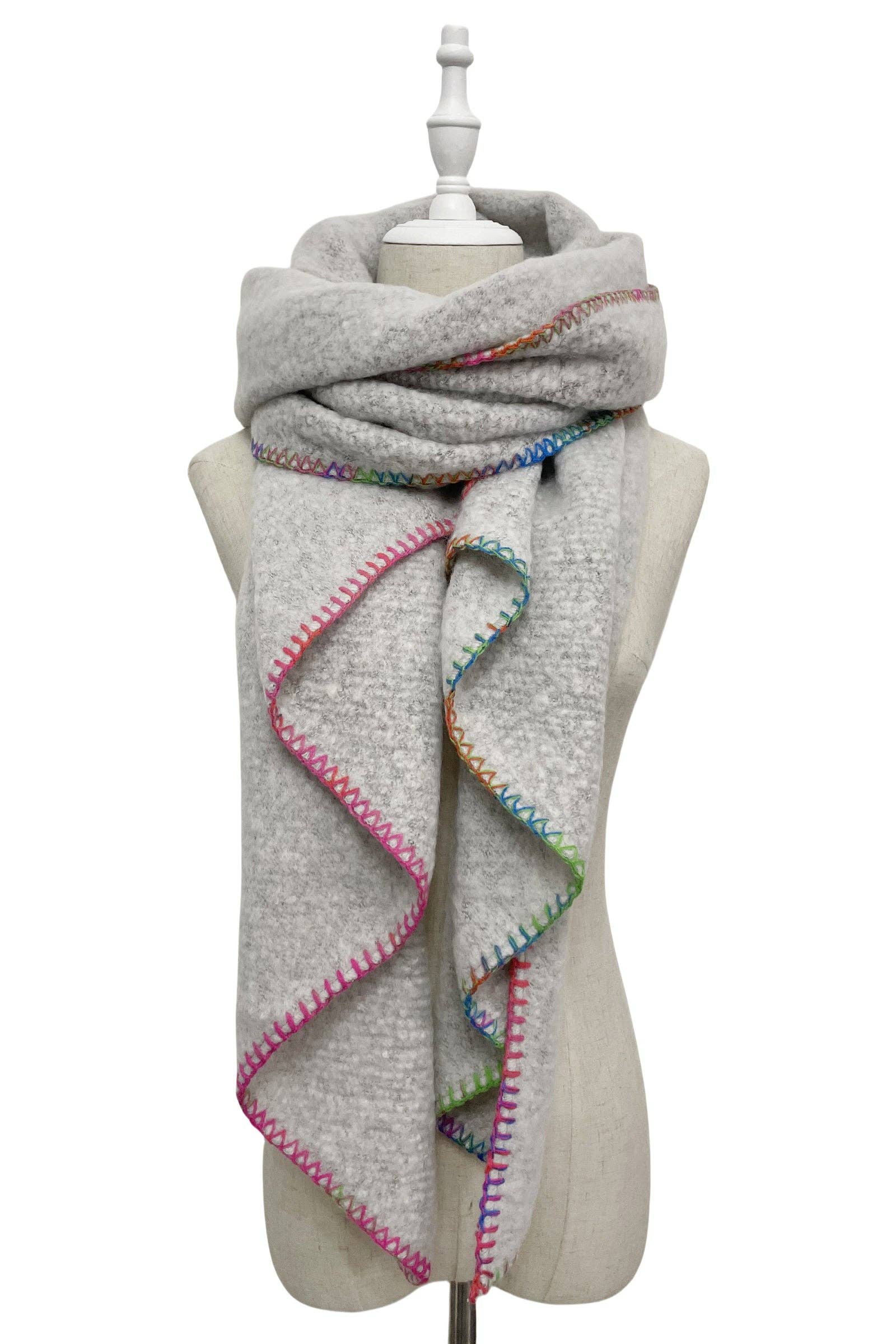 Fashion Scarf World - Wholesale Scarf - Women's - Plain Contrast Stitch Wool Diagonal Edge Scarf0