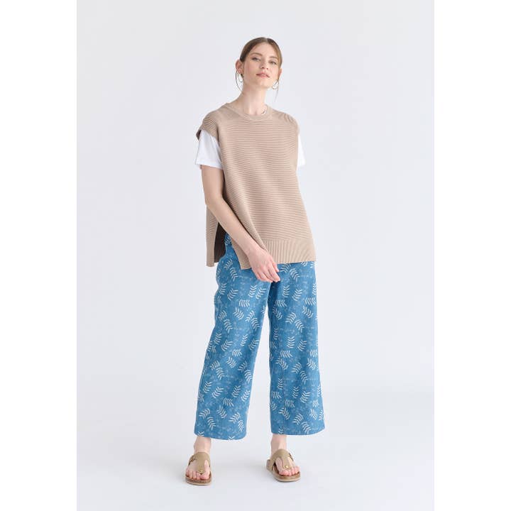 Pull sans manches à fentes latérales en maille côtelée pour la vente par Paisie