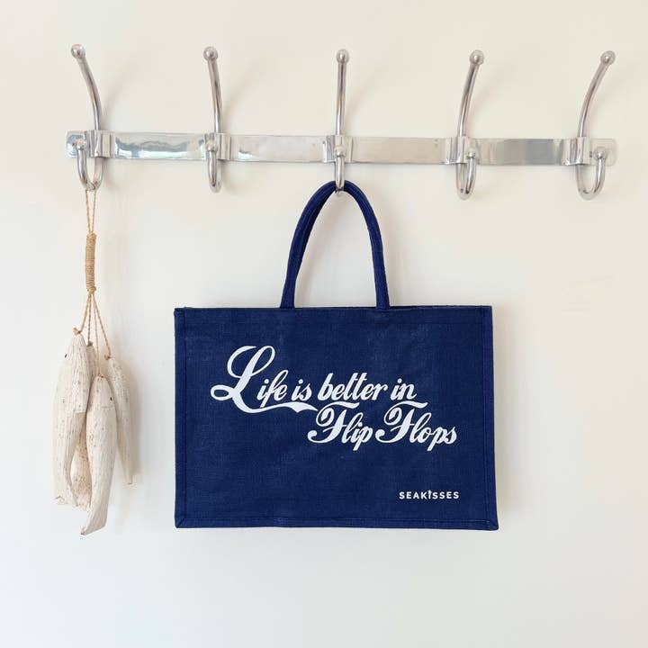 SeaKisses - Vente Tote bag – femme - Life is Better in Flip Flops, jolis sacs en jute dans un choix de couleurs5