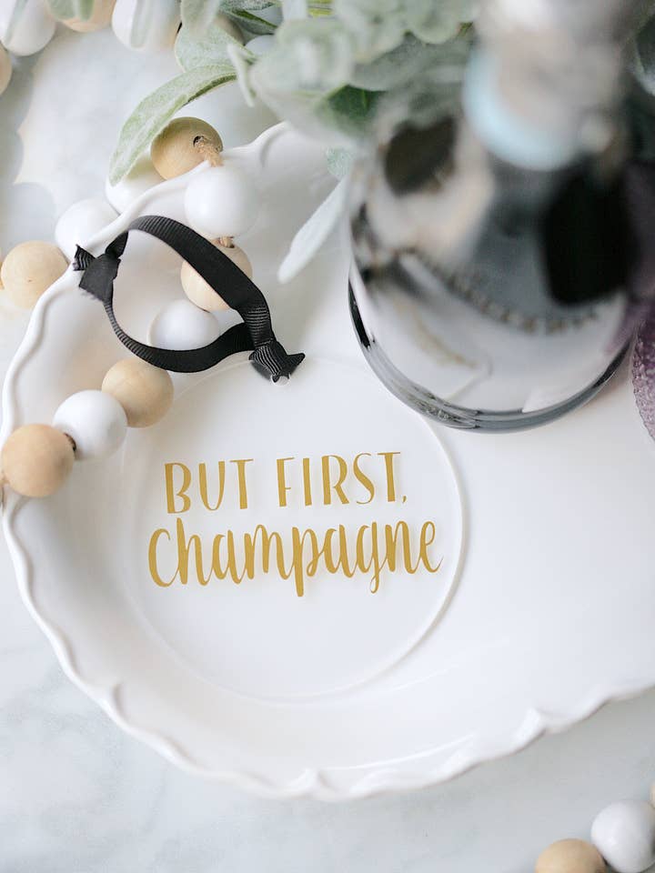 But First Champagne Acrylic Ornament for wholesale by Younique Ornaments