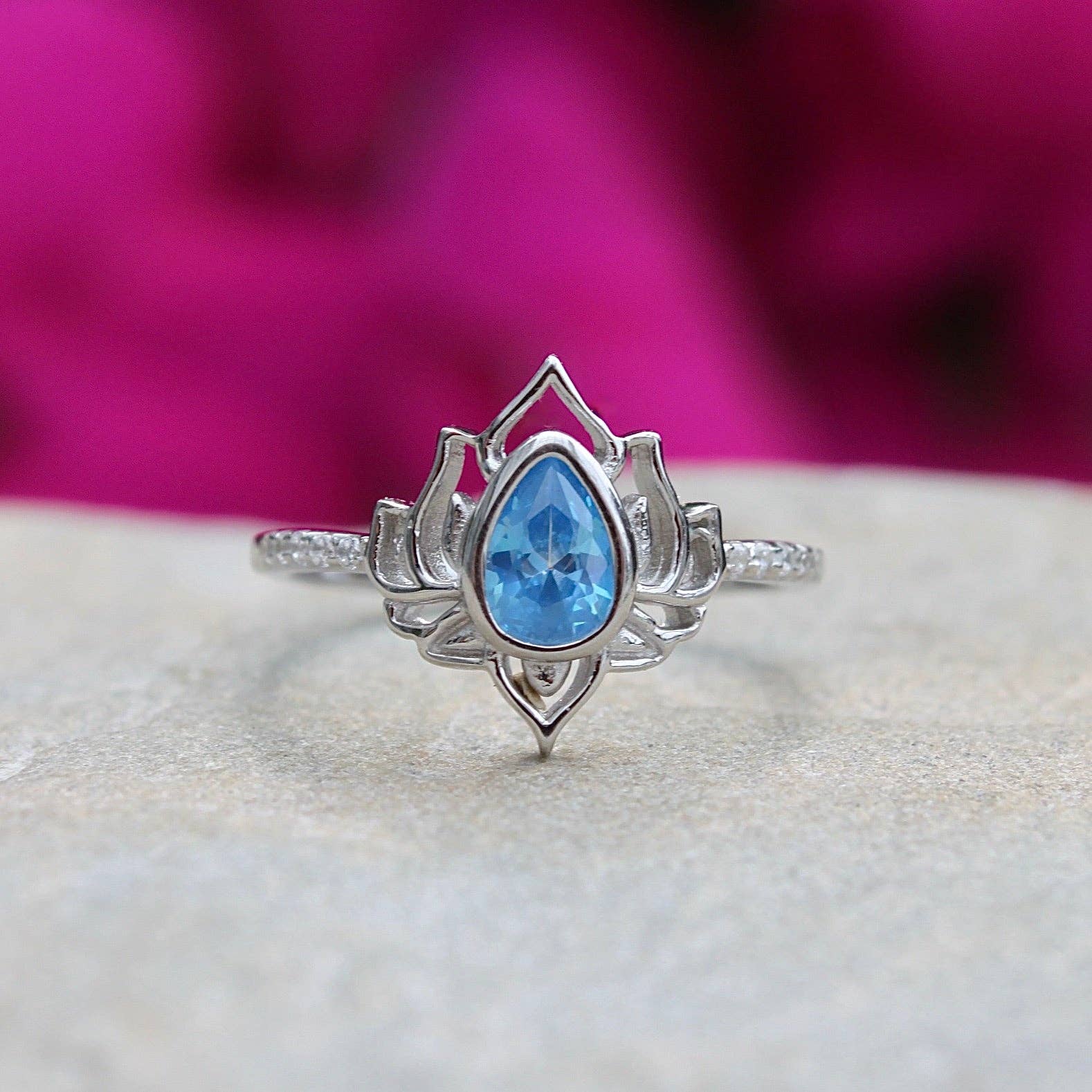 Moonrise Jewelry - Wholesale Single Stone/Solitaire Ring - R-78 Blue Topaz Lotus Ring3