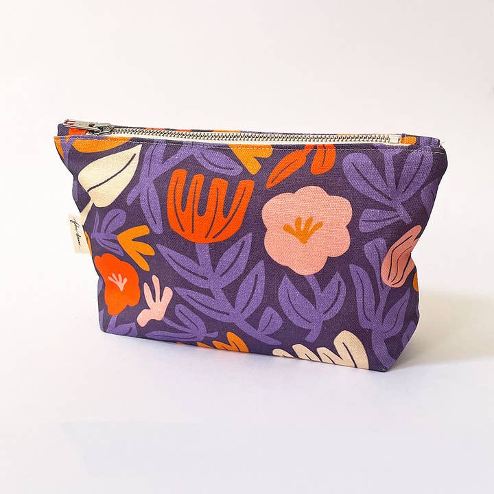 Fabric Drawer - Wholesale Pouch - Women's - Handmade Make-up, Travel, Clutch Zip Purse - Petals (Purple)