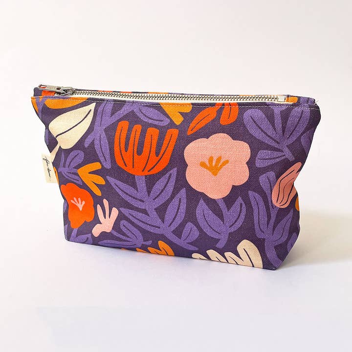 Handmade Make-up, Travel, Fabric Zip Purse - Petals (Purple) for wholesale by Fabric Drawer
