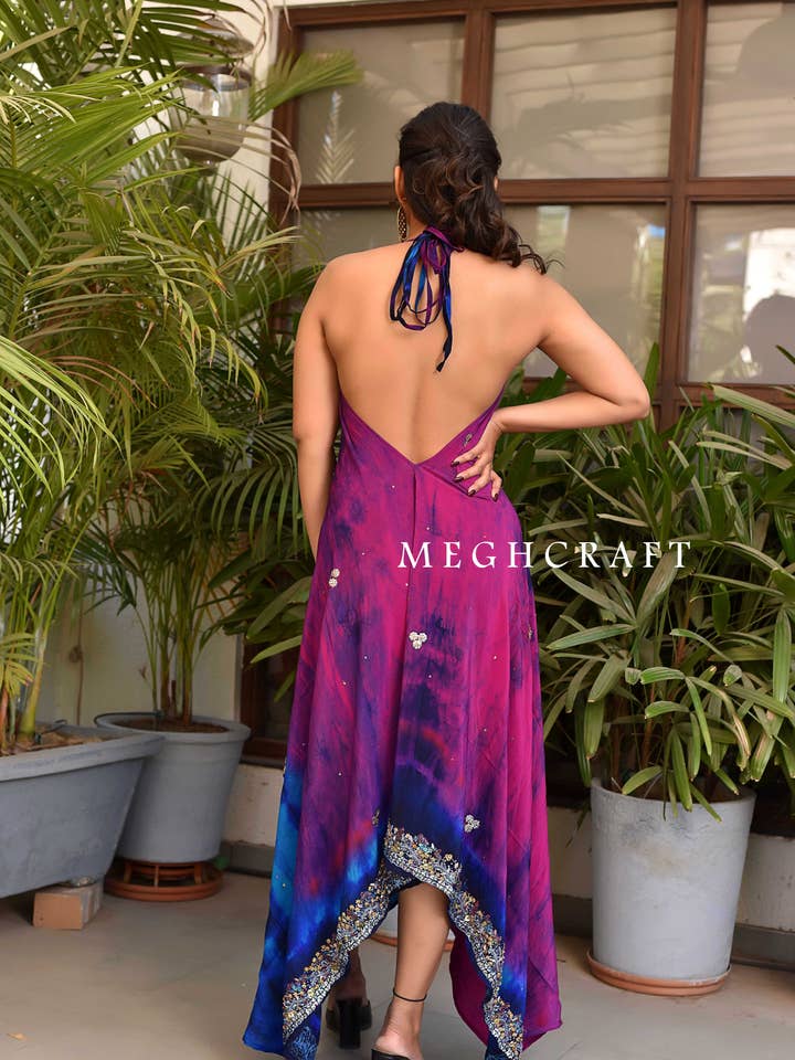 Meghcraft - Vendita all'ingrosso Vestito - Donna - Abito all'americana decorato con stampa tie-dye vintage indiano8