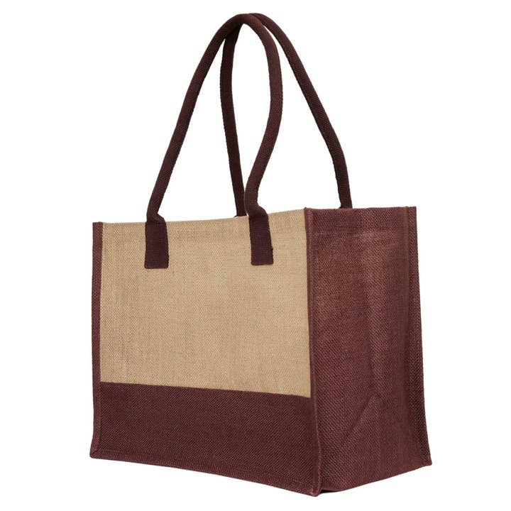 ecojutebags – wholesale Tote bag – Unisex – Pack 4 Jute Shopping Bags– Two-Tone Design with Long Handles1