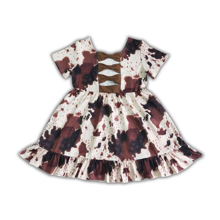 Yawoo Garments - Wholesale Dress - Kids - Cow print short sleeve bow backless baby girls summer dresses