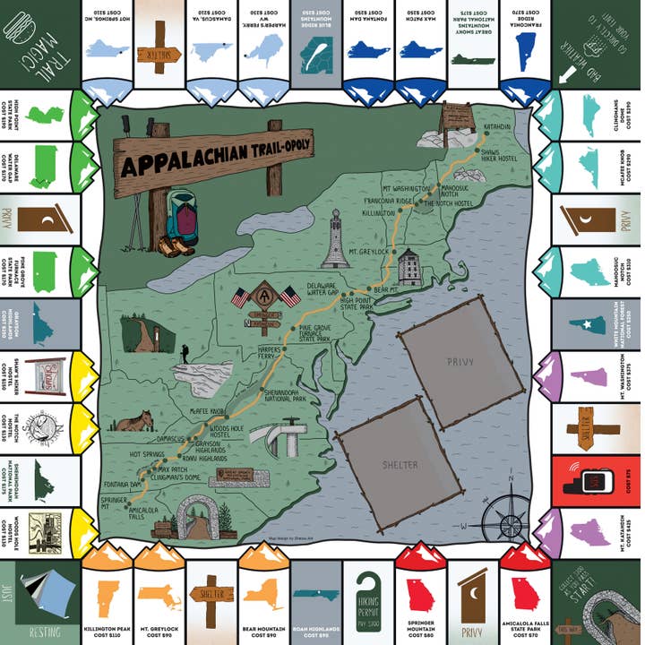Nahamsha Gifts - Wholesale Board Game - Appalachian Trail-Opoly Board Game