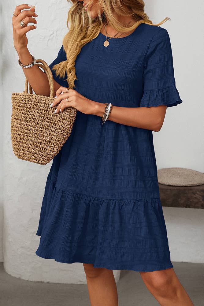 UNISHE – Vestido - Mulher por atacado – Vestido Fluido de Cor Sólida com Manga Curta Solta MD16112