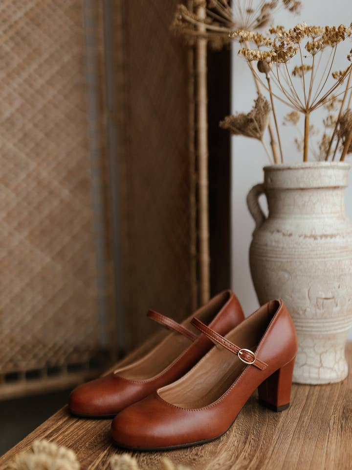 Handmade Leather heels (6 cm) - Aurelia - Cognac Brown 35-42 for wholesale by MIUMMASH DAMIAN TOMZIK