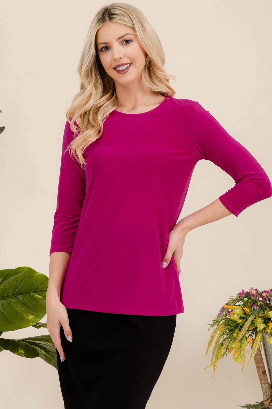 Celeste Clothing - Wholesale T-Shirt - Women's - CLASSIC 3/4 SLEEVE CREW NECK TOP -CT1321435