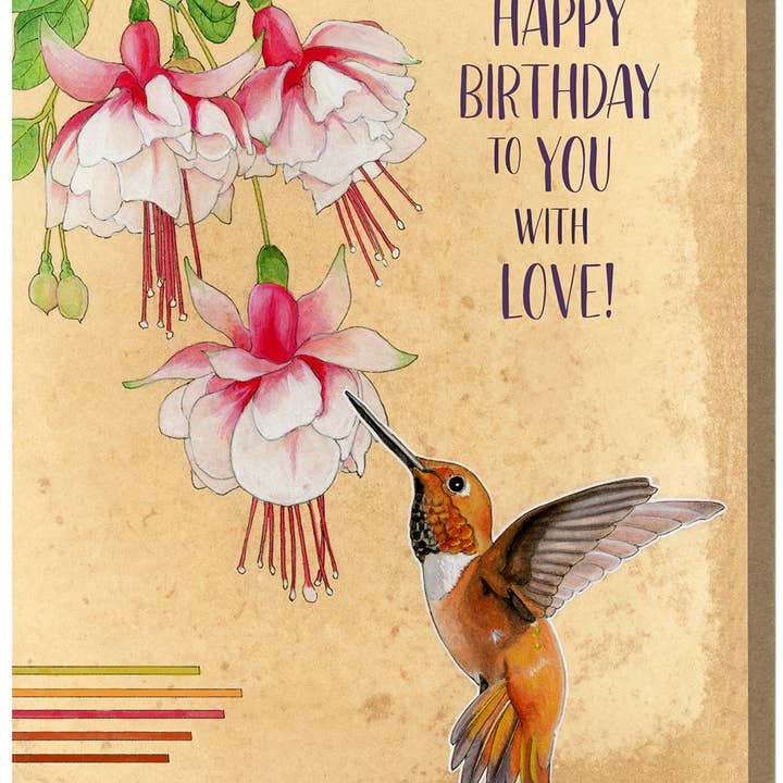 Amy Rose Moore Illustration - Vendita all'ingrosso Biglietti di auguri - BIRTHDAY Rufous Hummingbird - Biglietto di auguri2
