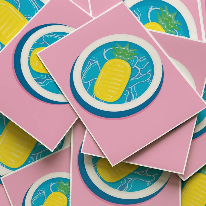 Pineapple Pool Float Art Print for wholesale by Retro Pop Paper