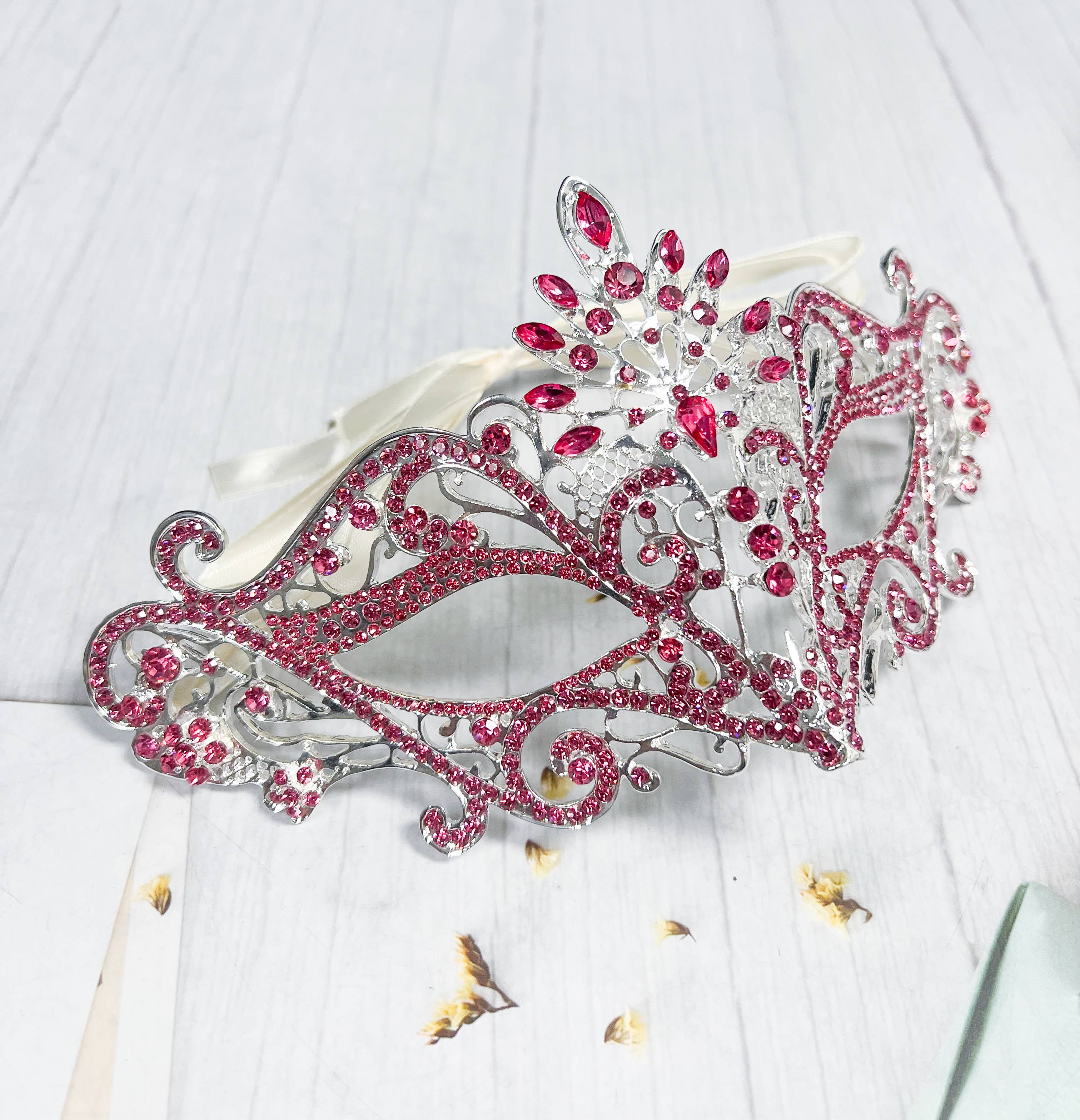 Happy Dream Gifts – Großhandel Kostüm – Damen – Rosa Maskenmaske, silberne Ballmaske, Maskenballmaske3