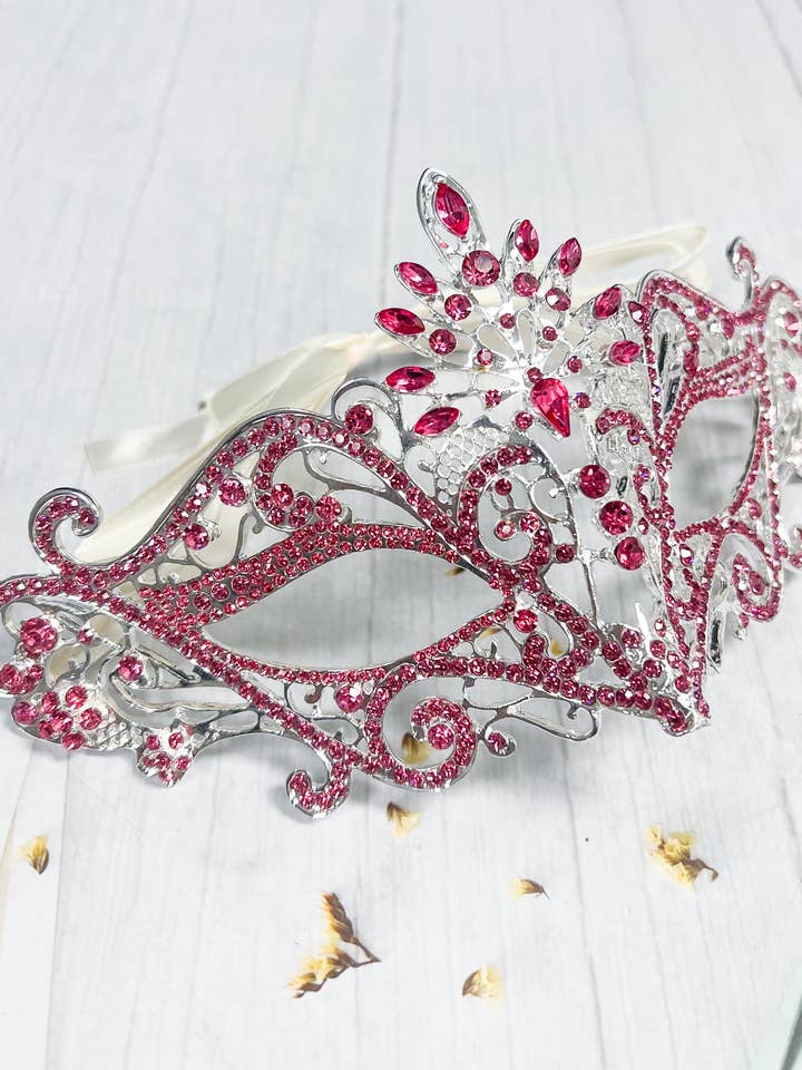 Happy Dream Gifts – Großhandel Kostüm – Damen – Rosa Maskenmaske, silberne Ballmaske, Maskenballmaske3